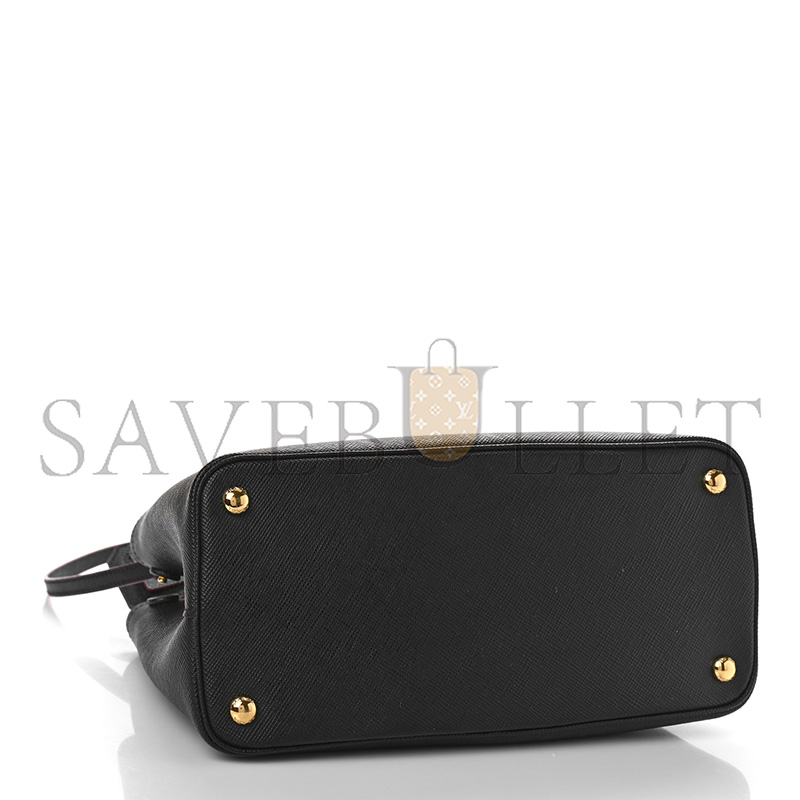 PRADA SAFFIANO CUIR SMALL DOUBLE BAG BLACK CILIEGIA 1BG443 (25*18.5*12.5cm)